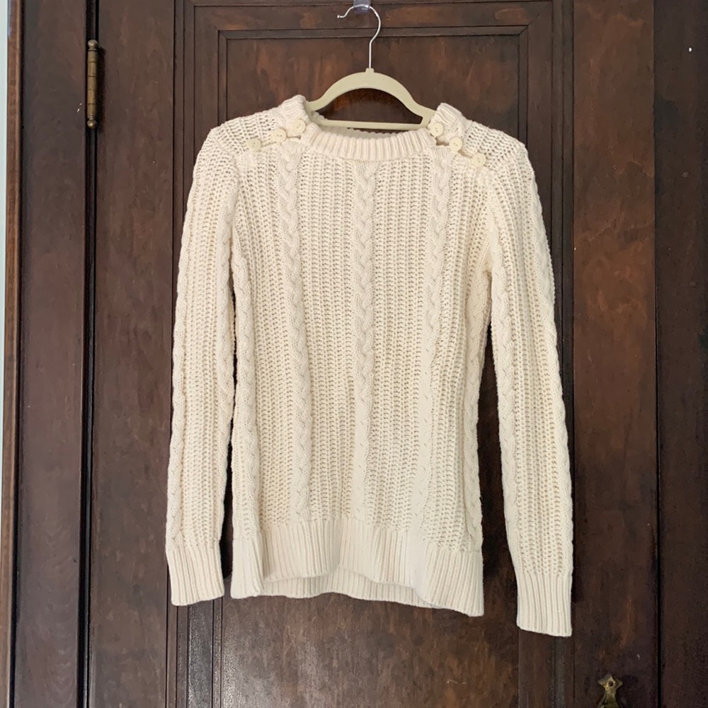 LLBean ivory fisherman mock-neck sweater